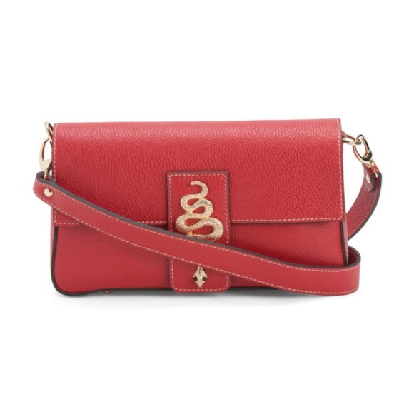 Divina Firenze Handbags - DIVINA FIRENZE Made In Italy Leather Baguette Crossbody With Snake Detail